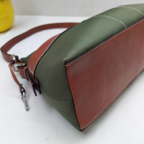 Fossil Oliver Green Nylon Leather Trim Zipper Closure Hobo Shoulder Bag - Picture 13 of 15